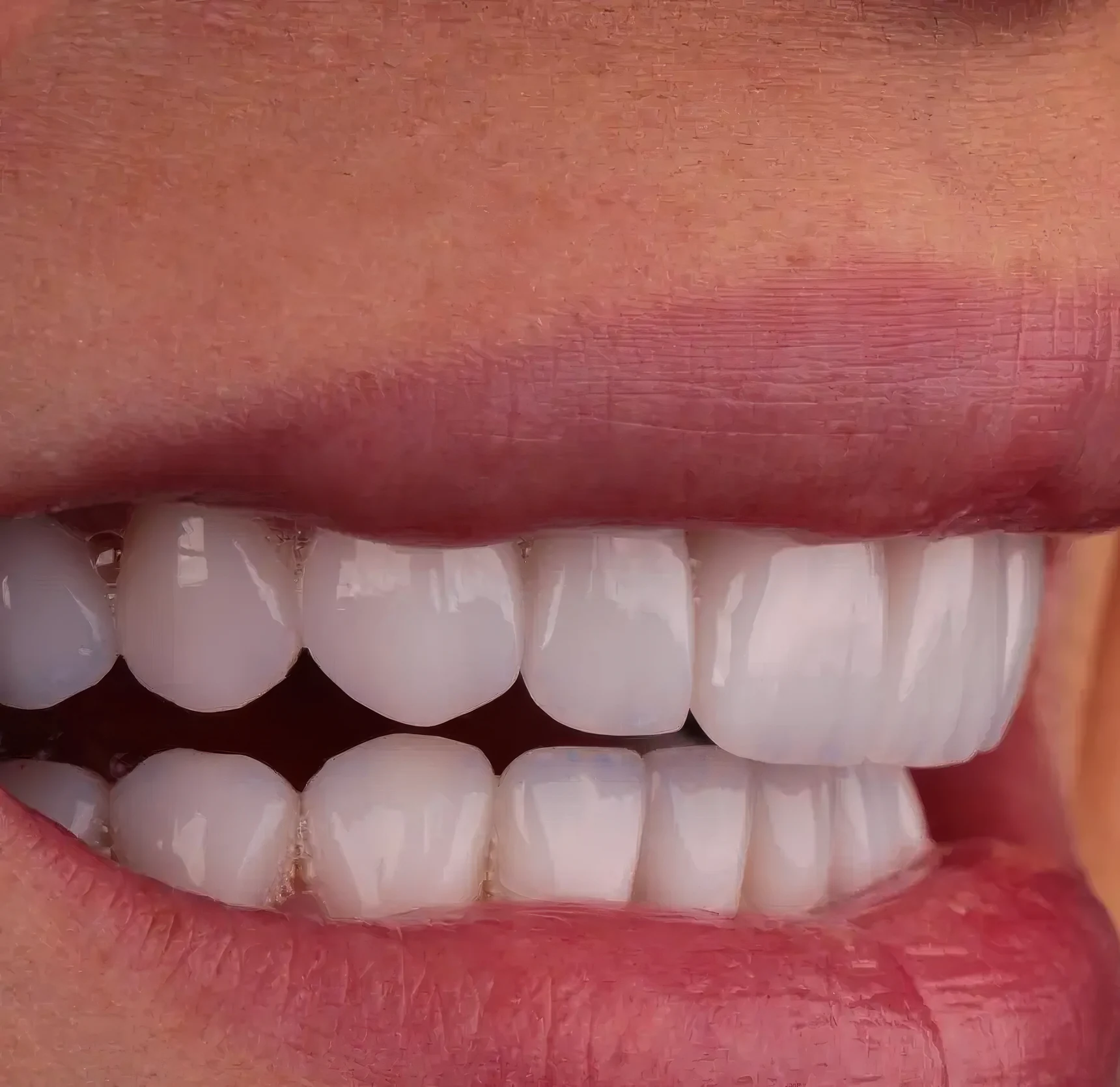 Close de sorriso harmonioso com lentes de contato dental em porcelana