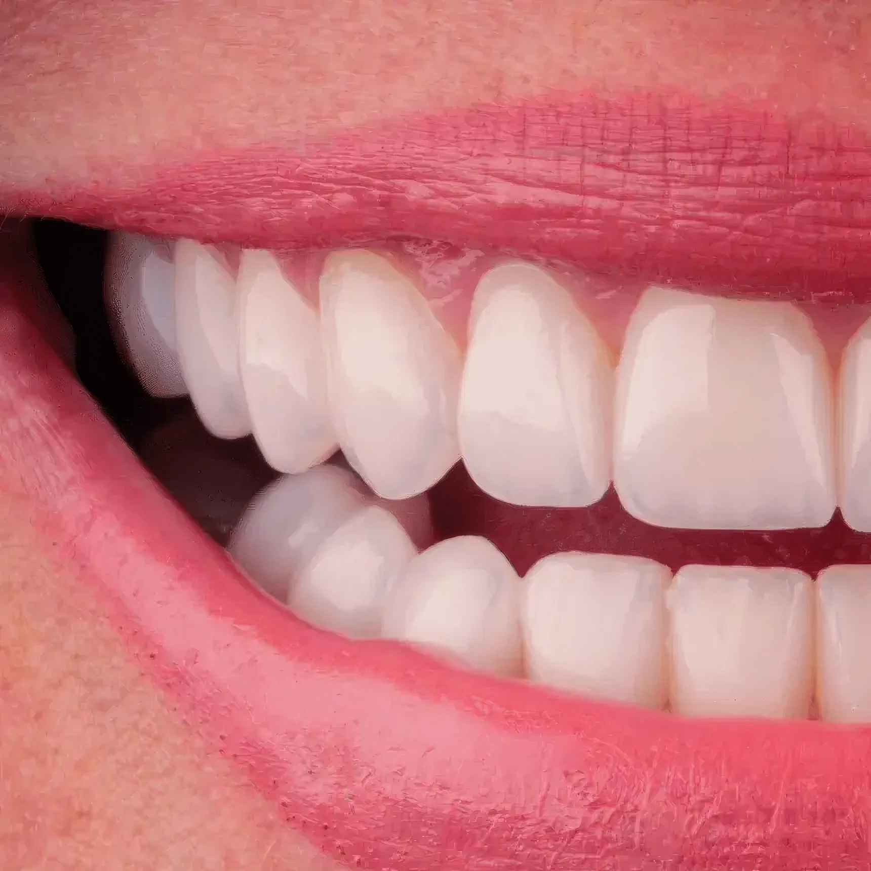 Close de sorriso harmônico com dentes naturais e alinhados