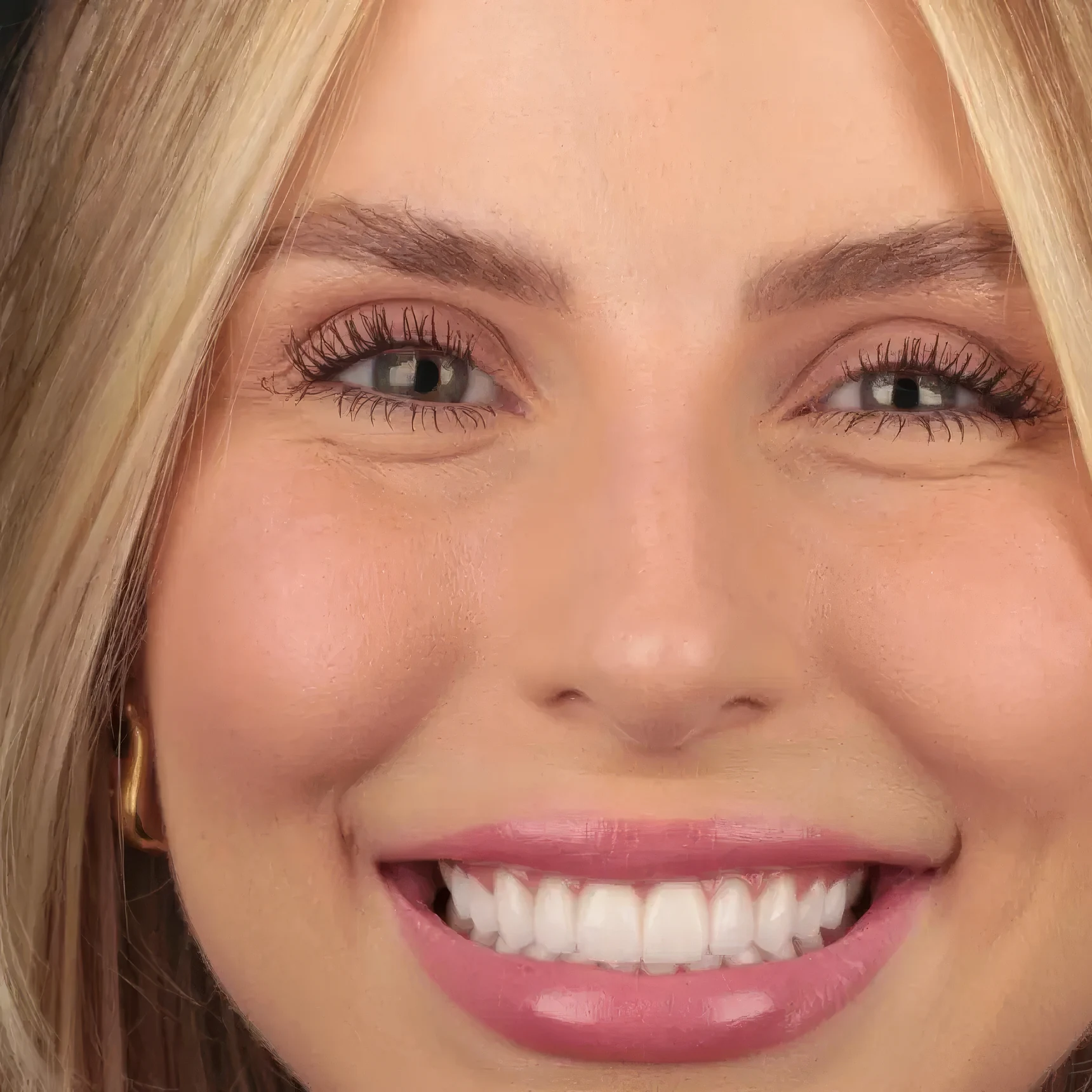 Close de sorriso feminino harmônico com dentes brancos e alinhados