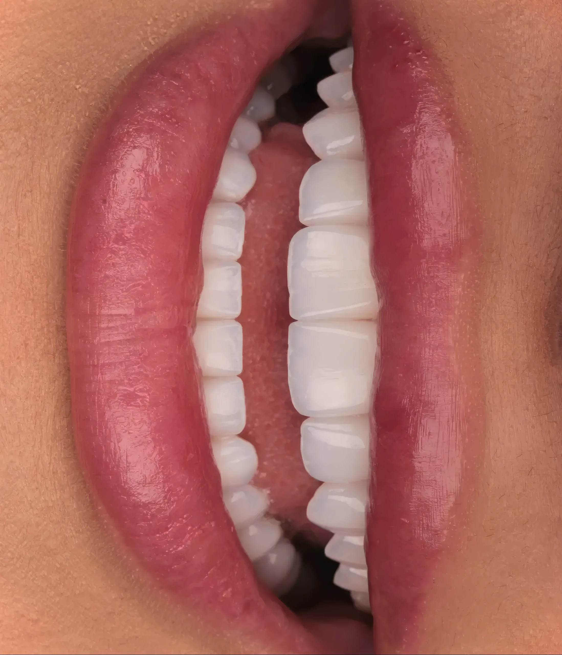Close de boca com lentes de contato dental em porcelana