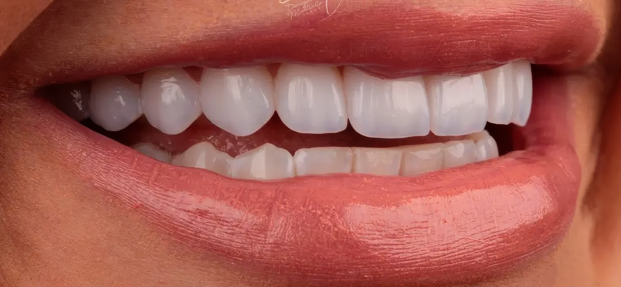 Close horizontal de sorriso com lentes de contato dental