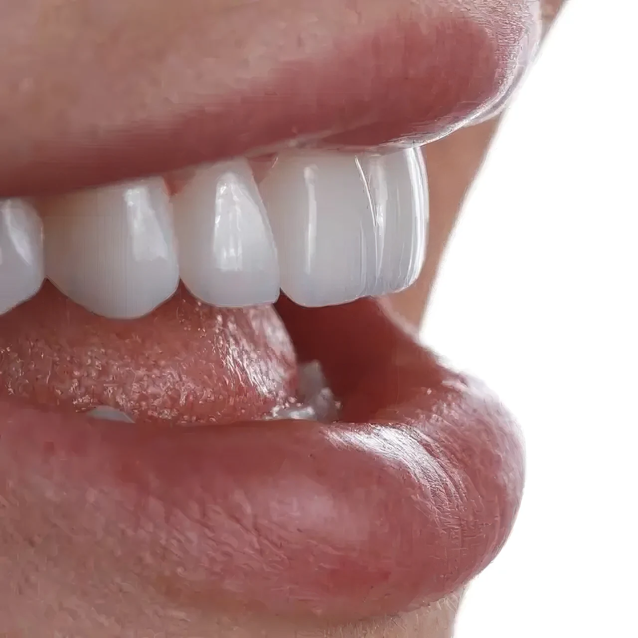 Detalhe de dentes com lentes de contato dental